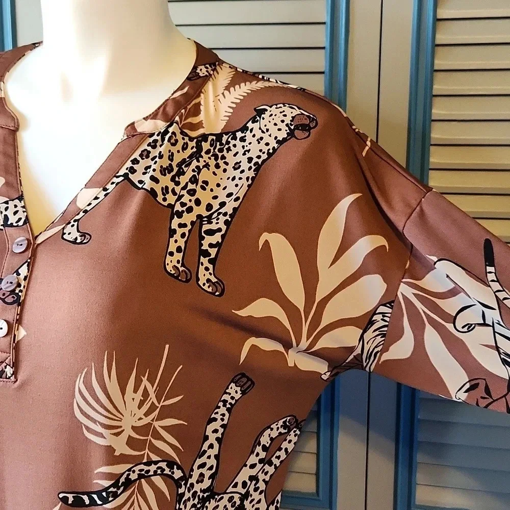 Breezies Brown Cheetah Print Dress - Picture 6 of 11